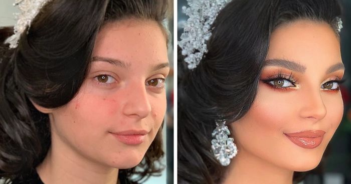 11 photos de mariées prises avant et après leur maquillage de mariage